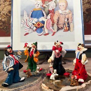 Lot of 4 Enesco Ceramic Clown Figurines